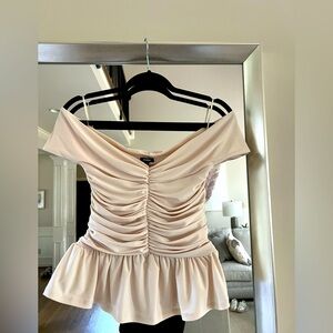 Elegant Cream Off-Shoulder Ruched Top by Express